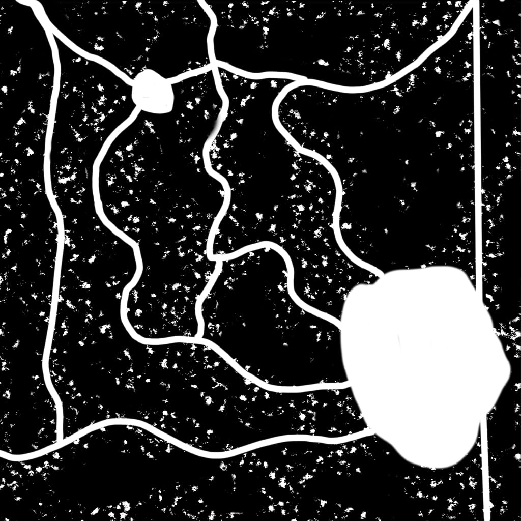 Black-and-white grass map showing areas where grass appears and white areas where grass is absent